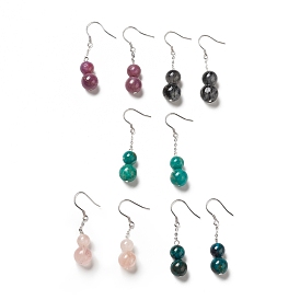Natural Gemstone Calabash Dangle Earrings with 925 Sterling Silver Pin for Women