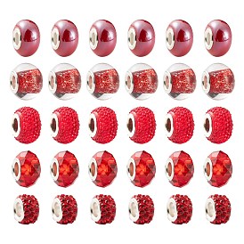 DIY Jewelry Making Kits, Including 50Pcs 5 Style Rondelle Acrylic & Polymer Clay Rhinestone & Resin Rhinestone & Transparent Glass & Pearlized Handmade Porcelain European Beads