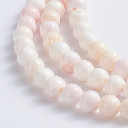 Natural Pink Shell Beads Strands, Round