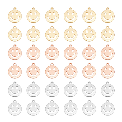 30 шт. 3 цвета латунные подвески, долговечный, плоские круглые с улыбающееся лицо