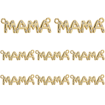 8шт. подвески-коннекторы из латуни с микропаве и прозрачными кубическими циркониями в виде надписи «Мама» ко Дню матери, долговечный, без свинца и без кадмия, стойки покрытие
