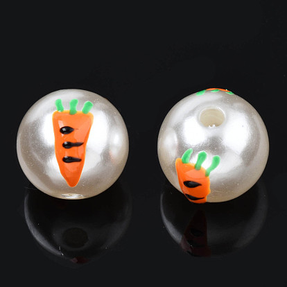 ABS Plastic Imitation Pearl Beads, with Enamel, Round with Carrot