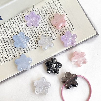 Прозрачные акриловые бусины, цветок, с блеском порошок