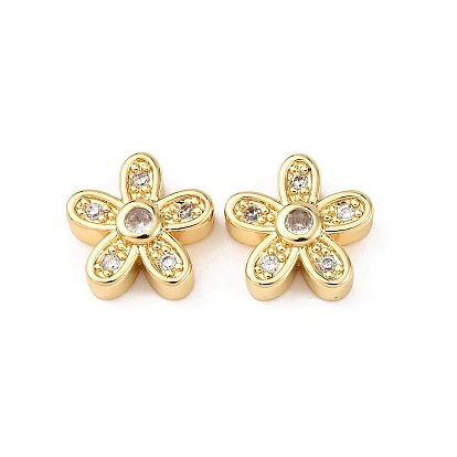 Латунные микро проложить кубического циркония бусы, цветок, стойки покрытие, долговечный, без свинца и без кадмия