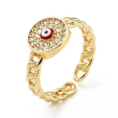 Clear Cubic Zirconia Evil Eye Open Cuff Ring with Enamel, Real 18K Gold Plated Brass Jewelry for Women, Cadmium Free & Lead Free
