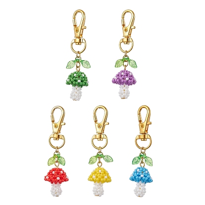 Стеклянный гриб ручной работы с подвесками в виде листьев из акрила, Поворотные застежки-лобстеры из сплава, подвески для украшений сумок