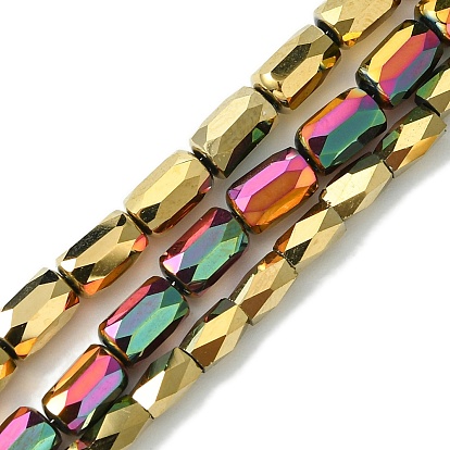 Стеклянные бусины с гальваническим покрытием , с полным покрытием цвета радуги, граненые, колонка