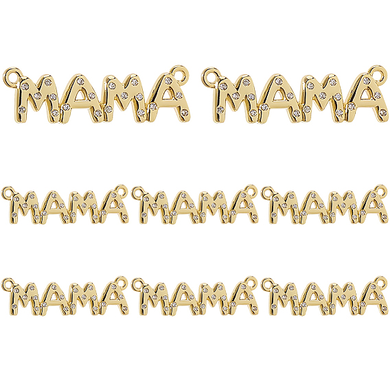 8шт. подвески-коннекторы из латуни с микропаве и прозрачными кубическими циркониями в виде надписи «Мама» ко Дню матери, долговечный, без свинца и без кадмия, стойки покрытие