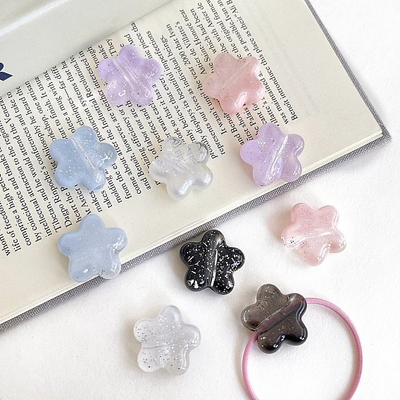 Прозрачные акриловые бусины, цветок, с блеском порошок