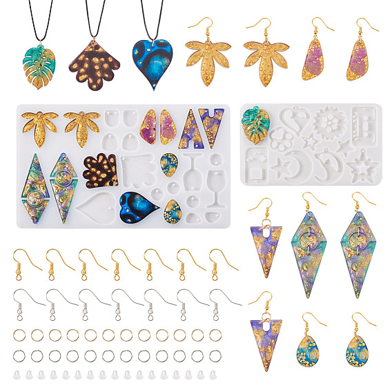 2шт 2 силиконовые формы для подвесок в геометрическом стиле, с  латунными крючками для серег, Железные соединительные колечки, пластиковая ушная гайка, для серьги решений