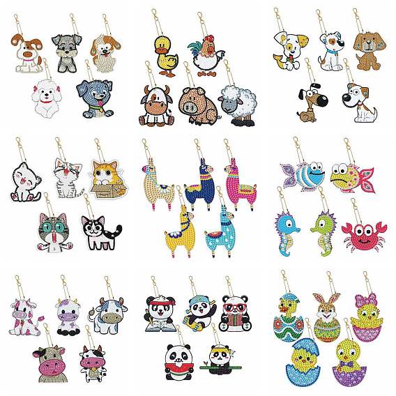 Bricolage bricolage 5 kit de porte-clés de peinture au diamant pcs, y compris le panneau acrylique, fermoir porte-clés, chaîne de perles, sac de strass en résine, stylo collant diamant, plaque de plateau et pâte à modeler