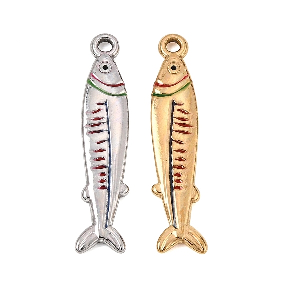 304 Stainless Steel Pendants, with Enamel, Fish Charms