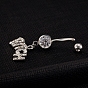 Platinum Plated Piercing Jewelry Brass Cubic Zirconia Navel Ring Navel Ring Belly Rings, with 304 Stainless Steel Bar, Word Bitch, 23x40mm