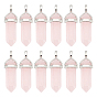 12Pcs Natural Rose Quartz Double Terminated Pointed Pendants, with Platinum Random Brass Pendant Hexagon Bead Cap Bails, Bullet