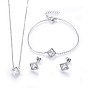304 Stainless Steel Jewelry Sets, Pendant Necklaces & Stud Earrings & Bracelets, with Cubic Zirconia, Rhombus