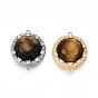 Подвески с натуральным тигровым глазом, латунные микро-паве прозрачные кубические цирконии плоские круглые звенья