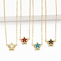 Brass Micro Pave Cubic Zirconia Pendant Necklaces, Star
