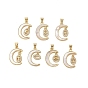 Brass Micro Pave Clear Cubic Zirconia Pendants, with Shell, Cadmium Free & Lead Free, Moon, Real 18K Gold Plated