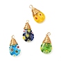 Lampwork Pendants, with Handmade Millefiori Glass Charms and Copper Wire, Teardrop