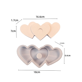 Food Grade Three Heart Shaped Decoration Candlestick Silicone Molds, for Plaster, Cement Craft Making
