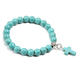 Натуральный и синтетический браслет из драгоценных камней, эластичные браслеты для мужчин и женщин, крестик