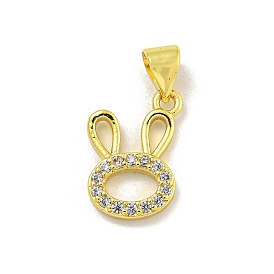 Rack Plating Brass Micro Pave Cubic Zirconia Charms, Long-Lasting Plated, Cadmium Free & Lead Free, Rabbit