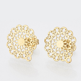 304 Stainless Steel Stud Earring Findings, with Loop, Flower