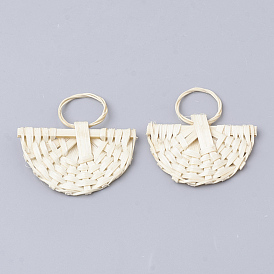 Handmade Reed Cane/Rattan Woven Pendants, For Making Straw Earrings and Necklaces, Bleach, Fan