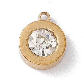 304 Stainless Steel Pendants, with Crystal Rhinestone, Flat Round