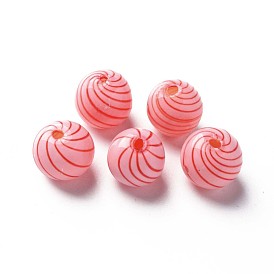 Handmade Blown Glass Globe Beads, Stripe Pattern, Round