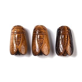 Natural Tiger Eye Carved Insect Pendants, Cicada Charms