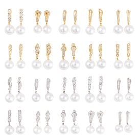 Rack Plating Brass Clear Cubic Zirconia ABS Pearl Earrings, Cadmium Free & Lead Free, Long-Lasting Plated, Round, Hoop Earrings