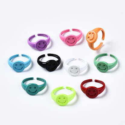 Spray Painted Brass Cuff Rings, Open Rings, Smiling Face