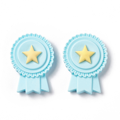 Opaque Resin Cabochons, Badge with Star