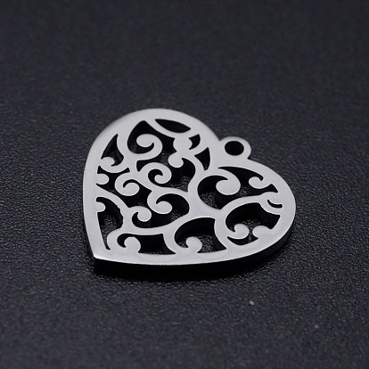201 Stainless Steel Pendants, Heart with Cirrus