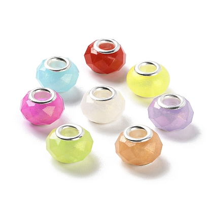 Европейские бусины из перламутровой смолы, граненые рондельные бусины с большим отверстием, с двойными сердечниками из сплава платинового тона