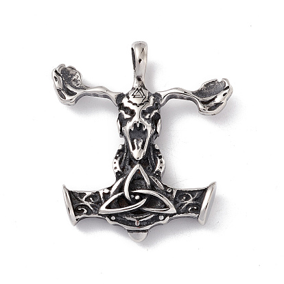 304 Stainless Steel Manual Polishing Pendants, Thor's Hammer
