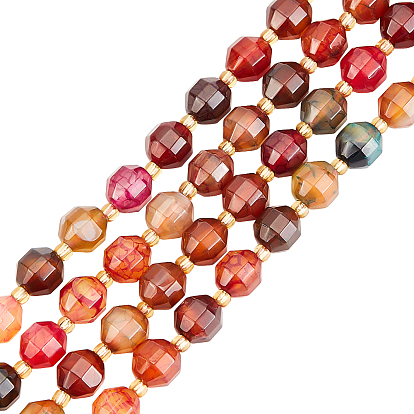 2 Strands Natural Agate Beads Strands, Faceted, with Seed Beads, Dyed, Round