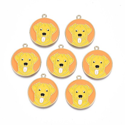 Стойки обшивки сплава эмали подвески, без кадмия, без никеля и без свинца, золотой свет, плоские круглые с собакой