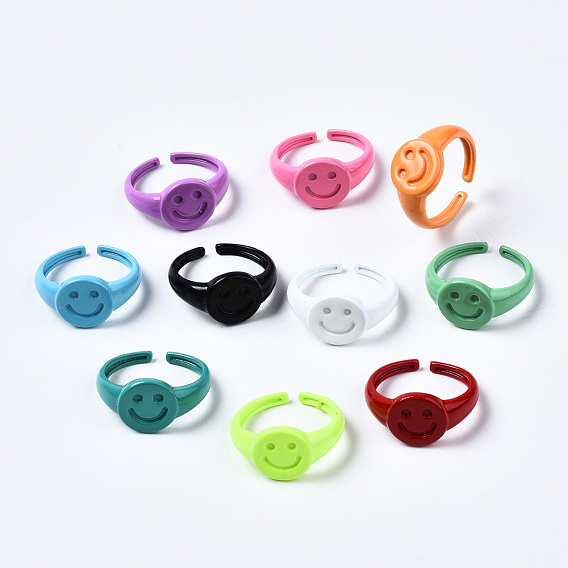 Spray Painted Brass Cuff Rings, Open Rings, Smiling Face