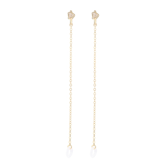 Creative Heart Cubic Zirconia Earring Strap, Brass Cuff Earring with Long Tassel, Bluetooth Headset Anti-lost Earrings