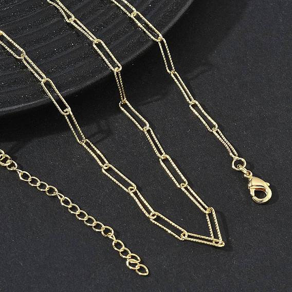 2.7MM Brass Textured Paperclip Chain Necklaces for Women, Long-Lasting Plated
