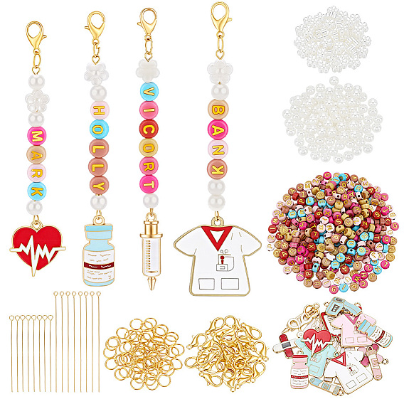 DIY Keychain Making Kits, Including Alloy Enamel Pendants, 304 Stainless Steel Eye Pins, Imitated Pearl Acrylic Beads, 45# Carbon Steel Wire Cutters