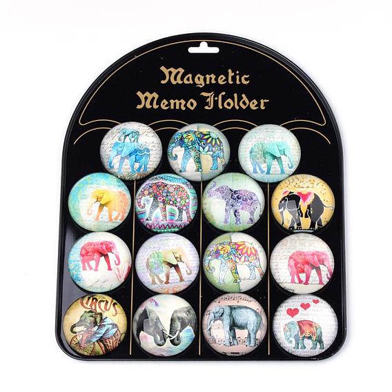 Fridge Magnets Glass Decorations, Flat Round with Animal Pattern