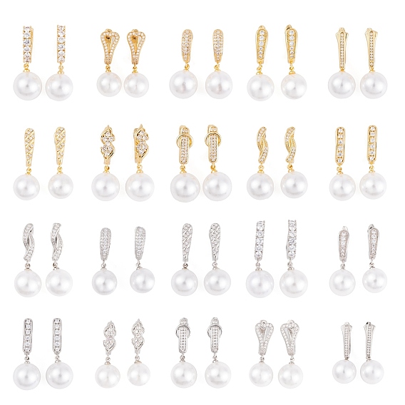 Серьги из латуни с прозрачным фианитом из АБС-пластика с жемчугом, без кадмия и без свинца, долговечный, круглые, серьги обруча