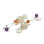 Natural Hetian Jade Apple Pendants, Natural Pearl Tassel Donut Charms with Jadeite, Agate, Lepidolite and Brass Beads