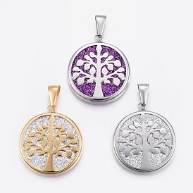 304 Stainless Steel Pendants, with Glitting Cloth, Tree of Life