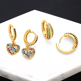 Colorful Zircon Earrings for Women - Trendy Heart-shaped Ear Studs with Colorful Diamonds