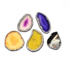 Dyed Natural Agate Nuggets Big Pendants, with Polymer Clay Rhinestone and Platinum Tone Brass Findings