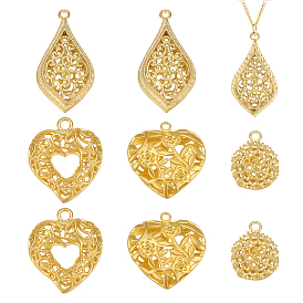 8 шт. 4 стили латунные полые подвески, разнообразные